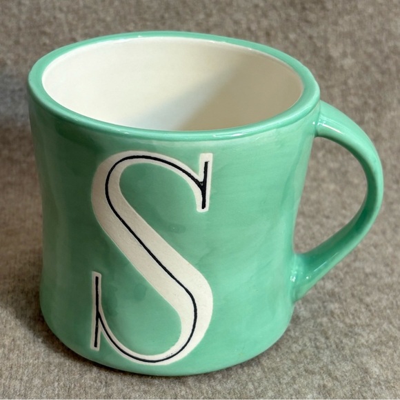 ANTHROPOLOGIE Green Monogram 'S' Ceramic Mug NEW WITH TAG - Picture 1 of 8